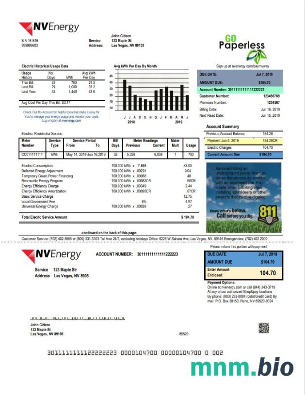 USA Nevada NV Energy rachunek za media szablon w formacie Word i PDF
